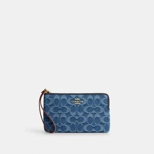 Large Corner Zip Wristlet In Signature Denim